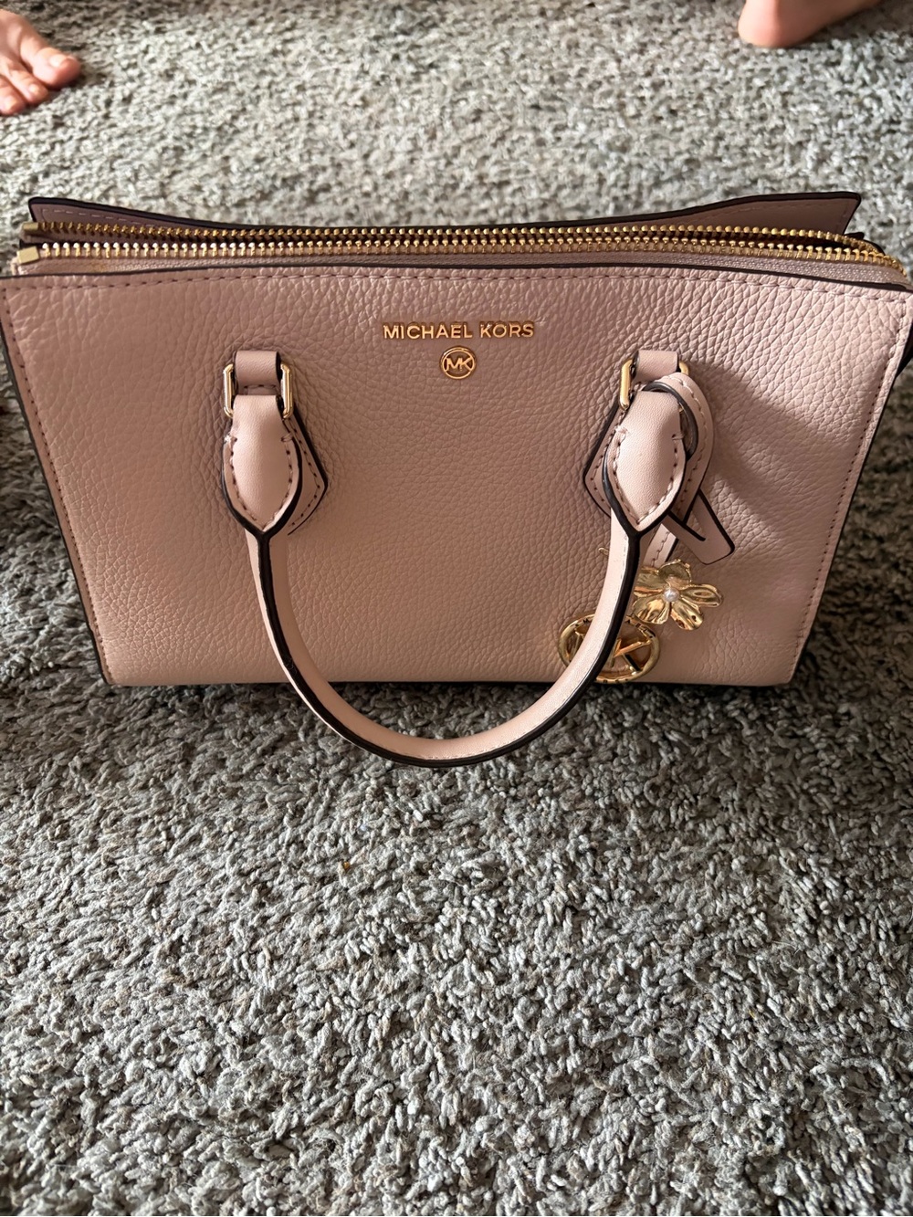 Michael Kors Blush Pink Pebbled Leather Satchel with Gold Hardware